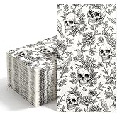 AnyDesign Halloween Skull Guest Napkins Floral Flower Gothic Paper Napkins Black White Disposable Dinner Hand Napkin Towel for Halloween Party Bathroom Kitchen Table Decor, 50 Pcs