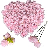 ARTIFIPLANT Fake Pink Flower Heads for Craft,2.5''Pink Rose Heads Artificial Flowers,54 Pcs Silk Rose Heads Bulk,Satin Rose Heads with Stems for DIY Flower Well,Crafts Bouquest (54, Pink)