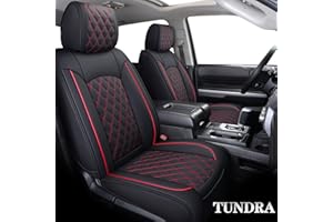 YIERTAI Trucks Seat Covers Compatible with 2008-2023 2024 2025 Toyota Tundra SR5 Crewmax Double Cab Crew Extended Cab Pickup Waterproof Leather Seat Protectors(5 PCS Full Set/Black-Red)
