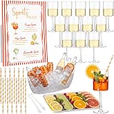 29 Pcs Spritz Bar Supplies Kit Spritz Bar Sign &amp; Stand, 12 Plastic Cocktail Glasses, Orange Paper Straws, Tray, Ice Bucket, Tong for Italian Themed Party Bridal Shower Bachelorette Lemon Citrus