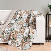 Exclusivo Mezcla 50"x 60" Quilted Throw Blanket- Microfiber Quilt Throw with Boho Patchwork Pattern, Reversible Camel Versatile Lap Quilt for All Seasons, Lightweight Throws for Bed/Couch/Sofa