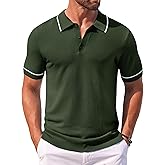 COOFANDY Men's Knit Polo Shirts Casual Short Sleeve Button Down Shirts Crochet Classic Golf Polo Collared Shirts