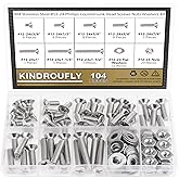 Kindroufly 104 Pieces #12-24x 3/8", 1/2", 5/8", 3/4", 7/8", 1", 1-1/4", 1-1/2",Phillips Countersunk Head Machine Screws Nuts 