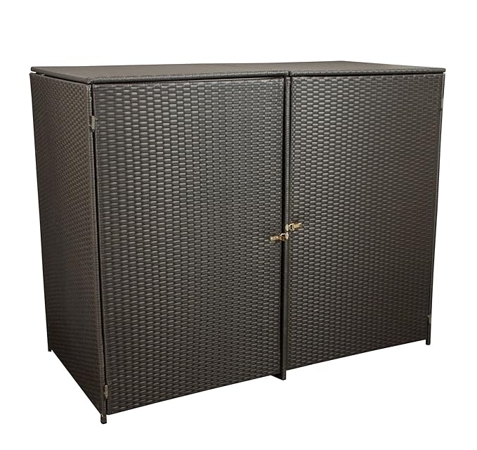 gartenmoebel-einkauf Mülltonnenbox für 2X Tonnen Gross bis 240 Liter, 150x78x123cm, Stahl + Polyrattan Geflecht Mocca