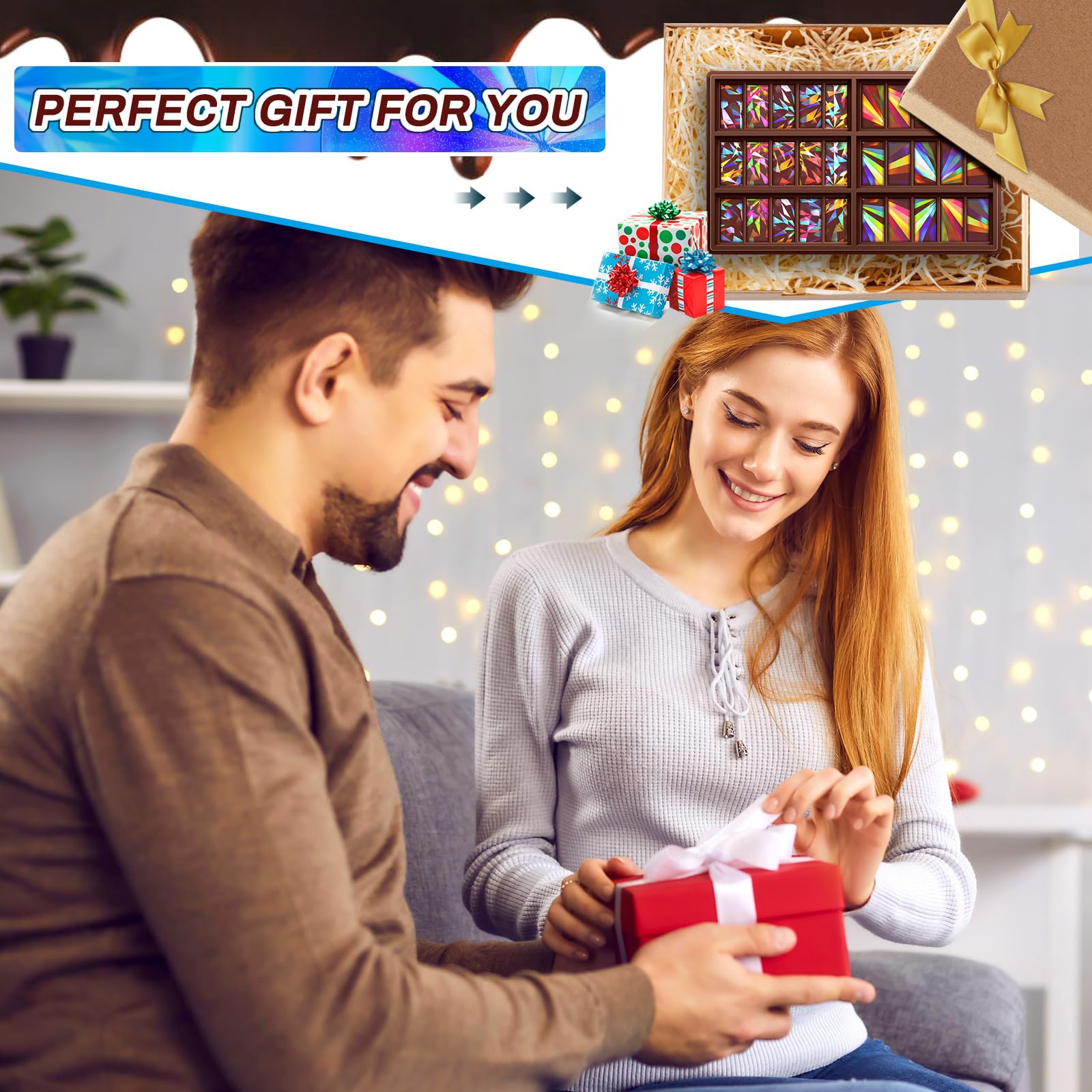 Holographic Chocolate Molds Resin Silicone Chocolate Bar Deep Thick Molds for Christmas Family DIY Baking Wax Melts Party Supplies(Windmill and Snowflake)