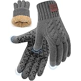 Winter Gloves for Men Women, Warm Fleece Lined with Touch Screen, Thermal Knit with Anti-Slip for Running Driving