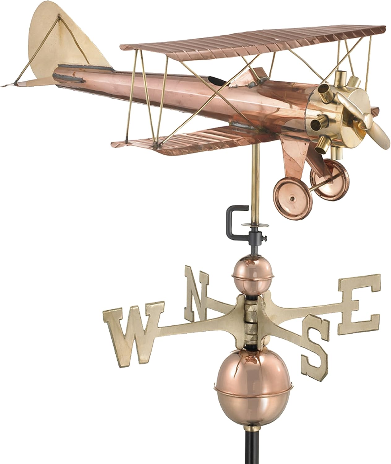 Weathervanes - Good Directions Biplane Weathervane, Pure Copper, Airplane Weathervanes, Aviation Décor