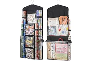 EOLIMEX Christmas Wrapping Paper Organizer Storage, Hanging Gift Bag Storage Organizer, Double-Sided Wrapping Paper Holder Storage - Black