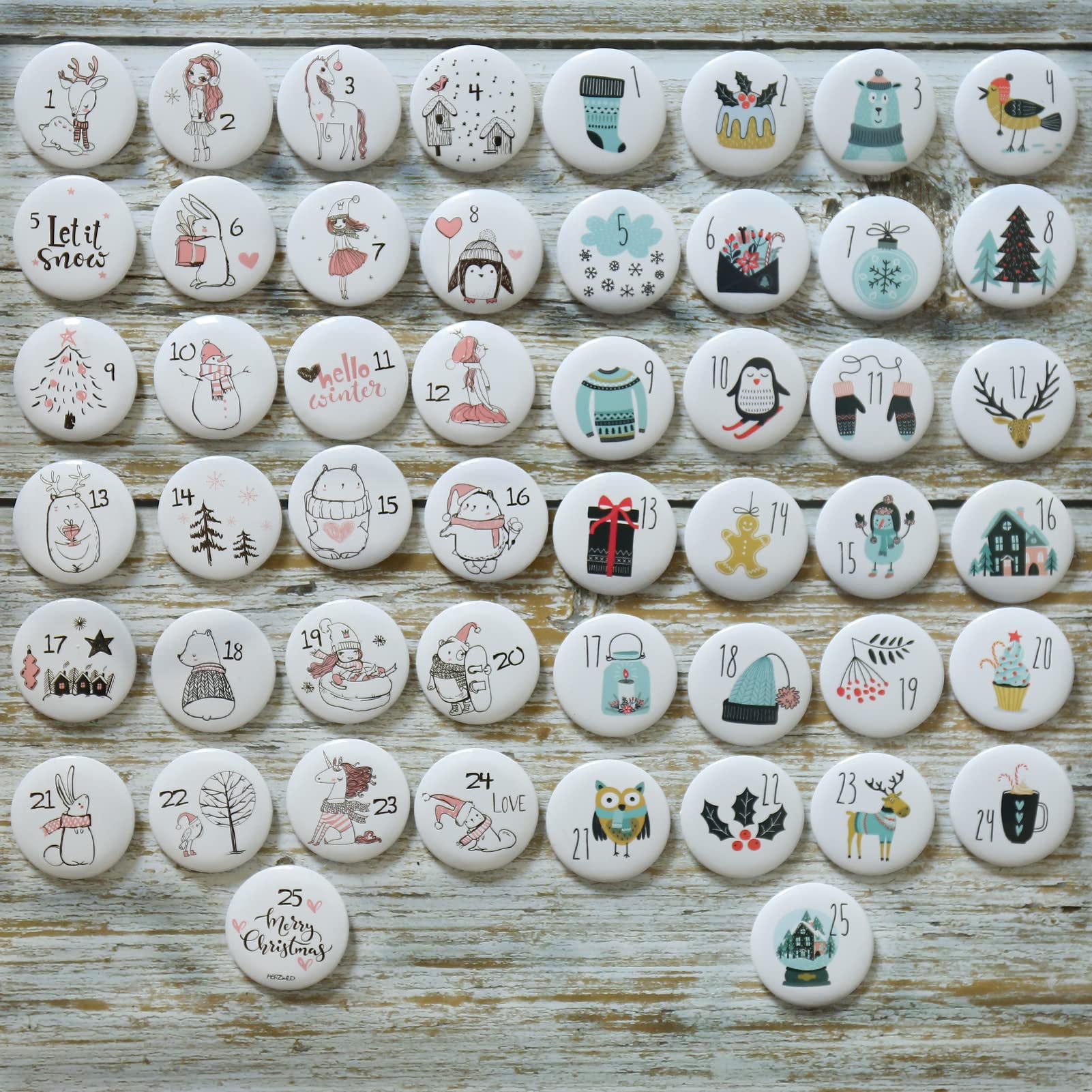 Dahi Advent Calendar Buttons Number 1-25 for DIY Christmas Calendar for Hessian Bags (Pack of 2)