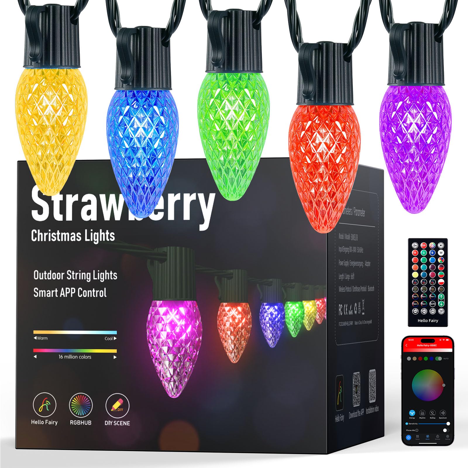 Photo 1 of Minetom Smart C9 Christmas Lights Outdoor, 150 LED 164FT Christmas Color Changing Fairy Lights App Control, Music Sync, 105 Preset Modes, Connectable RGB C9 String Lights for House Indoor Xmas Decor