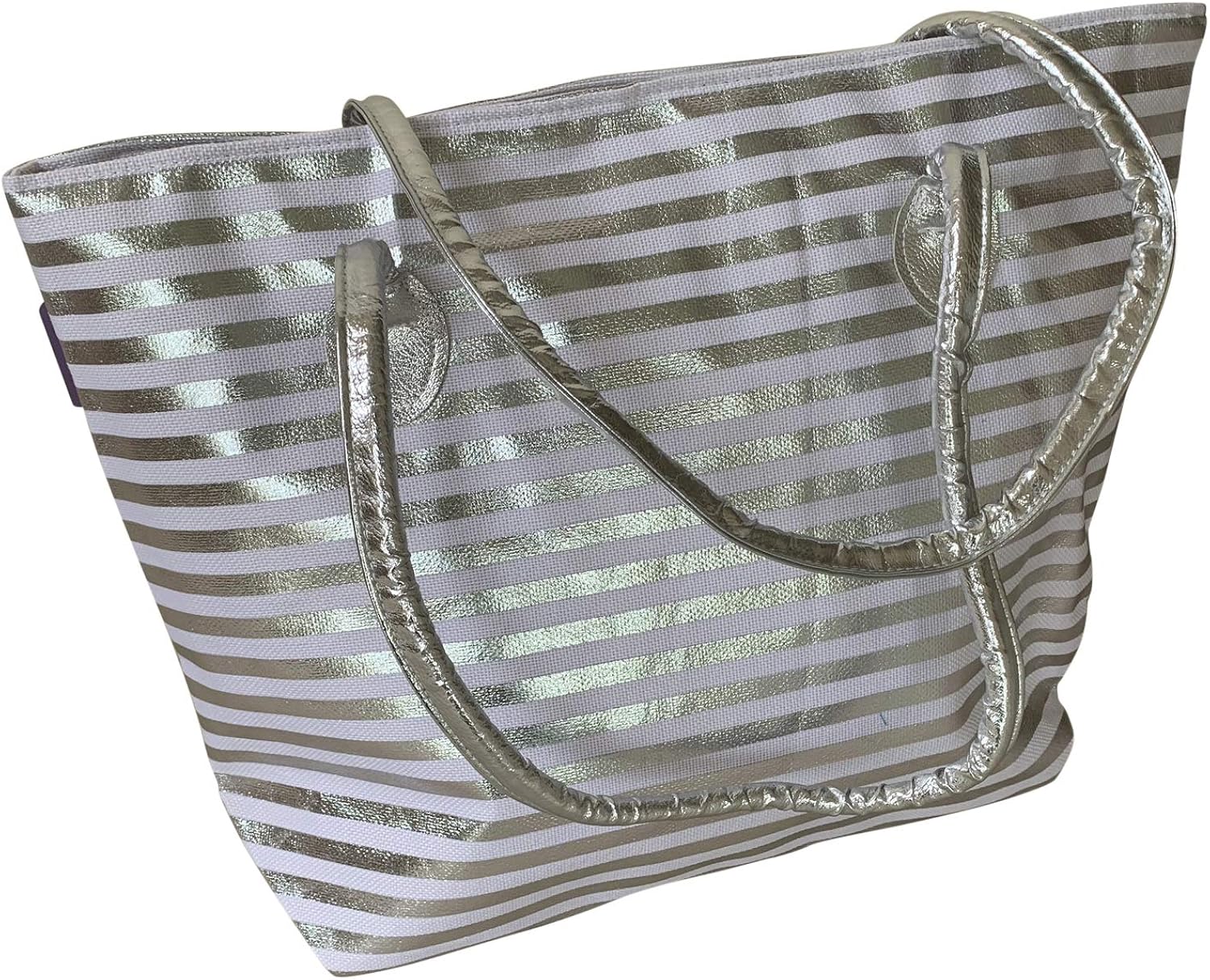 large silver beach bag