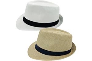 2 Pack Short Brim Fedora Classic 20s Trilby Panama Hats Summer Travel Cap for Men Women