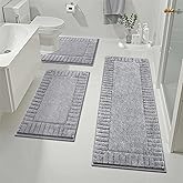 Pauwer Bathroom Rugs Sets 3 Piece Bathroom Shower Rugs with U-Shaped Contour Toilet Mat Absorbent Microfiber Plush Bath Mats Non Slip Bath Rugs Machine Washable Shaggy Bath Mat Set, Light Grey