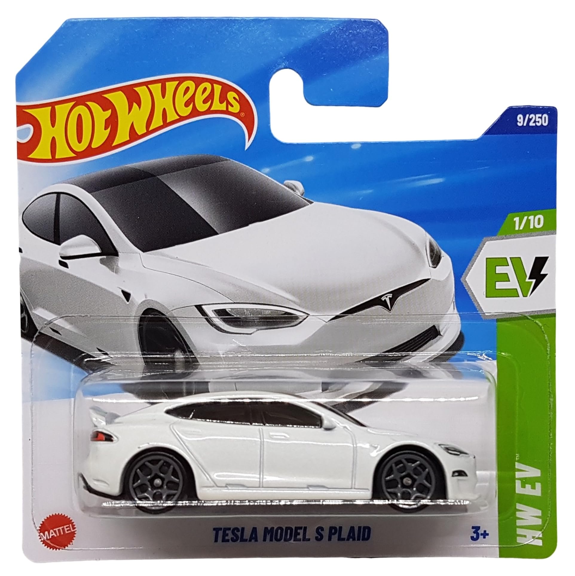 Hot Wheels - Tesla Model S Plaid - HW EV 1/10 - HYX58 - Short Card - White - Mattel 2025-1:64