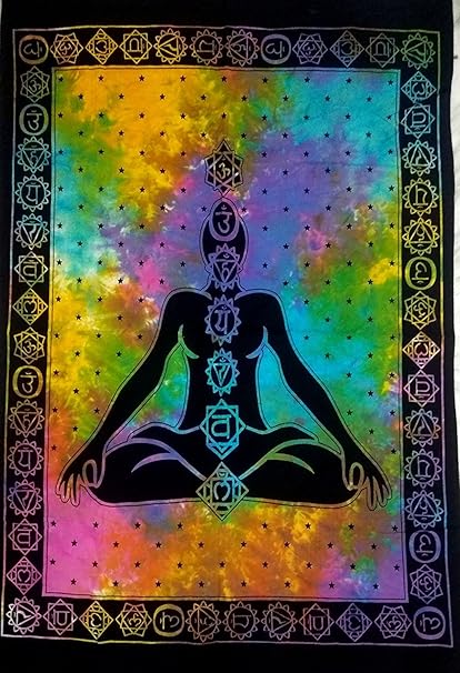 Tapestry Lovers Psychedelic Boho Bohemian 7 Chakras Meditating Yoga Wall Hanging Cotton Poster (Multi Colour, 40 X 30 Inches)