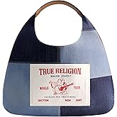 True Religion Women's Shoulder Bag Purse, Patchwork Large Hobo Handbag with Buddha Logo, Denim