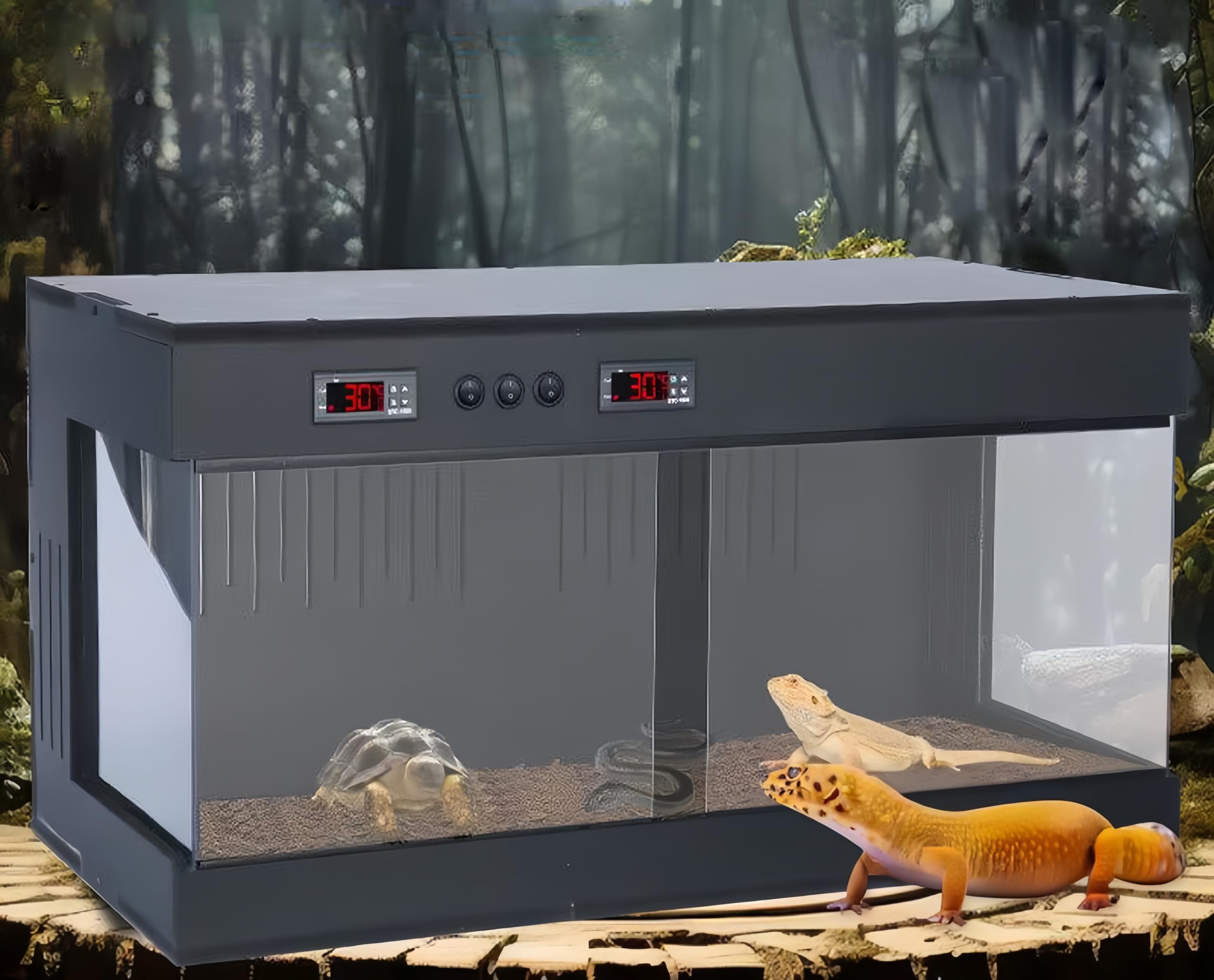 Photo 1 of PVC Reptile Terrarium Tanks Enclosure for Ball Python Snake Gecko Bearded Dragon, PVC Reptile Lounge Habitat with Glass Sliding Door and Intelligent Thermostat (33gallons)