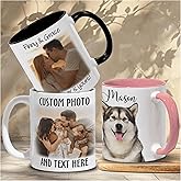 Personalized Coffee Mugs with Photo Text or Logo, Custom Mugs With Pictures And Message Multiple Colors 11oz 15oz, Customized Unique Gift Idea For Family, Mom, Dad, Couple, Friend, Company