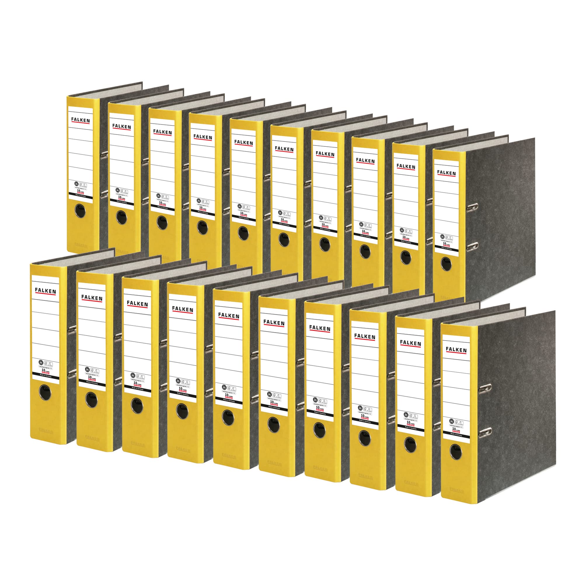 Exacompta - Ref 80024813003F - FALKEN - Recycling Lever Arch Files - Suitable for A4 Documents, 80mm Spine, Spine Label, Metal Finger Hole - Yellow (Pack of 20)