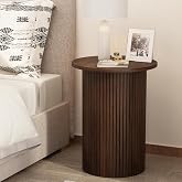 Wnutrees Round Fluted End Table, Small Accent Pedestal Side, Brown | Wood Nightstand with Handcrafted Finish, Bedside Unit for Living Room, Bedroom