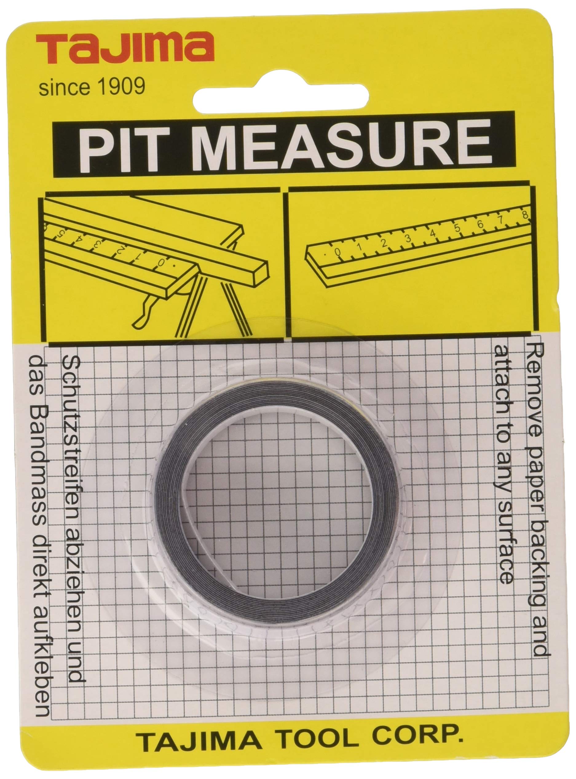 Tajima PIT20 Auto-Adhesive "Pit Measure" Measuring Tape, White, 2 m x 13 mm