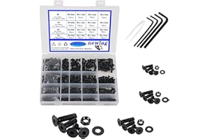 newlng M2 M3 M4 M5 Socket Head Screws Set Carbon Steel Black Flat Head Hexagon Bolts and Nuts Washers Set 1065pcs Countersunk Head Screw & Bolt Assortment Sets with Spanner for Home Industrial