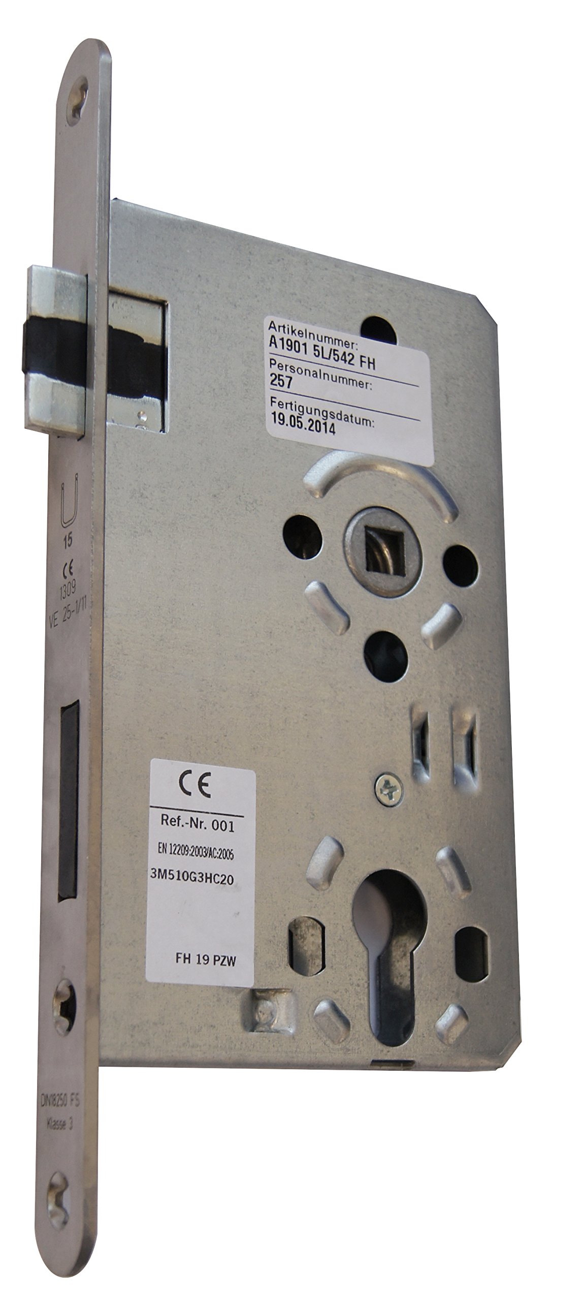 Alpertec 36053290 Mortise Lock for Fire Doors DIN Right for Fire Doors PZ Matte Stainless Steel 20 mm Round Square 9 mm