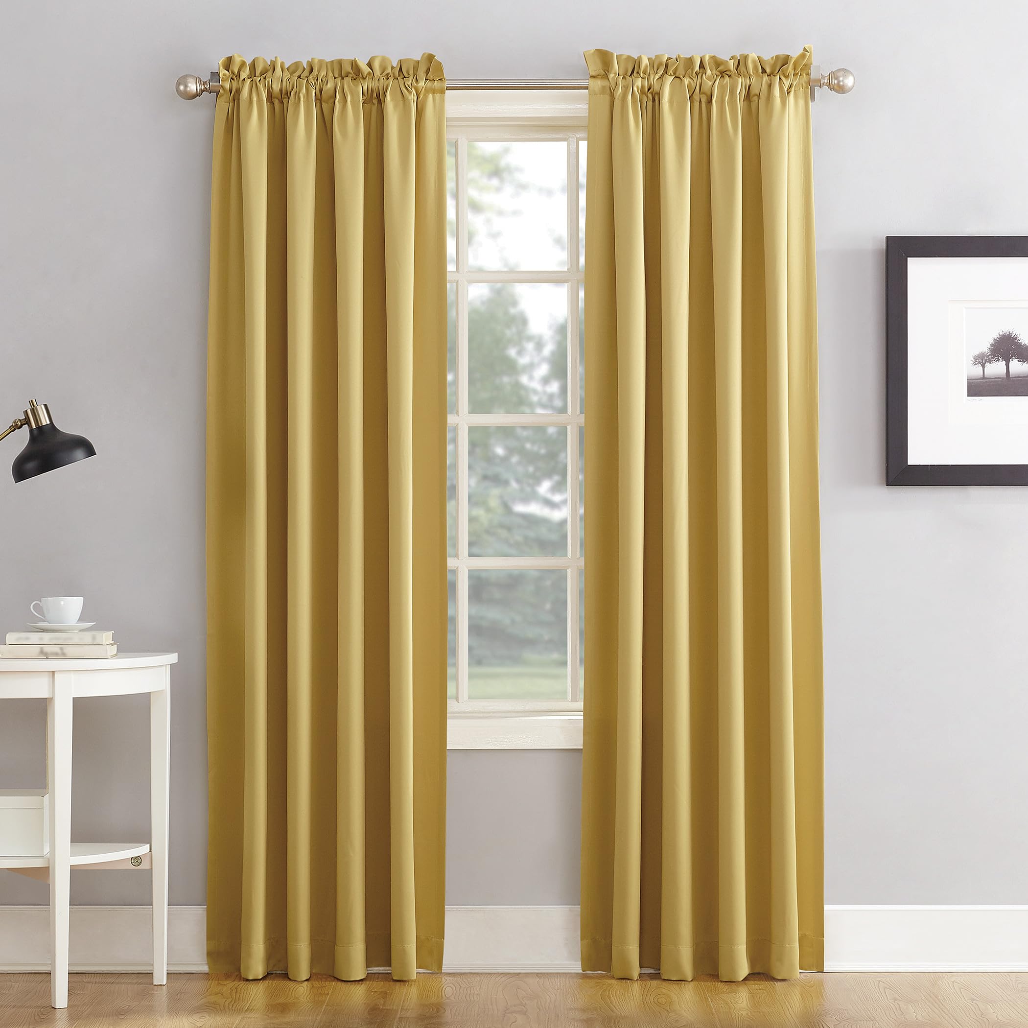 Sun Zero Barrow 2-Pack Solid Total Blackout Rod Pocket Curtain Panel Pair, 54" x 95", Flax
