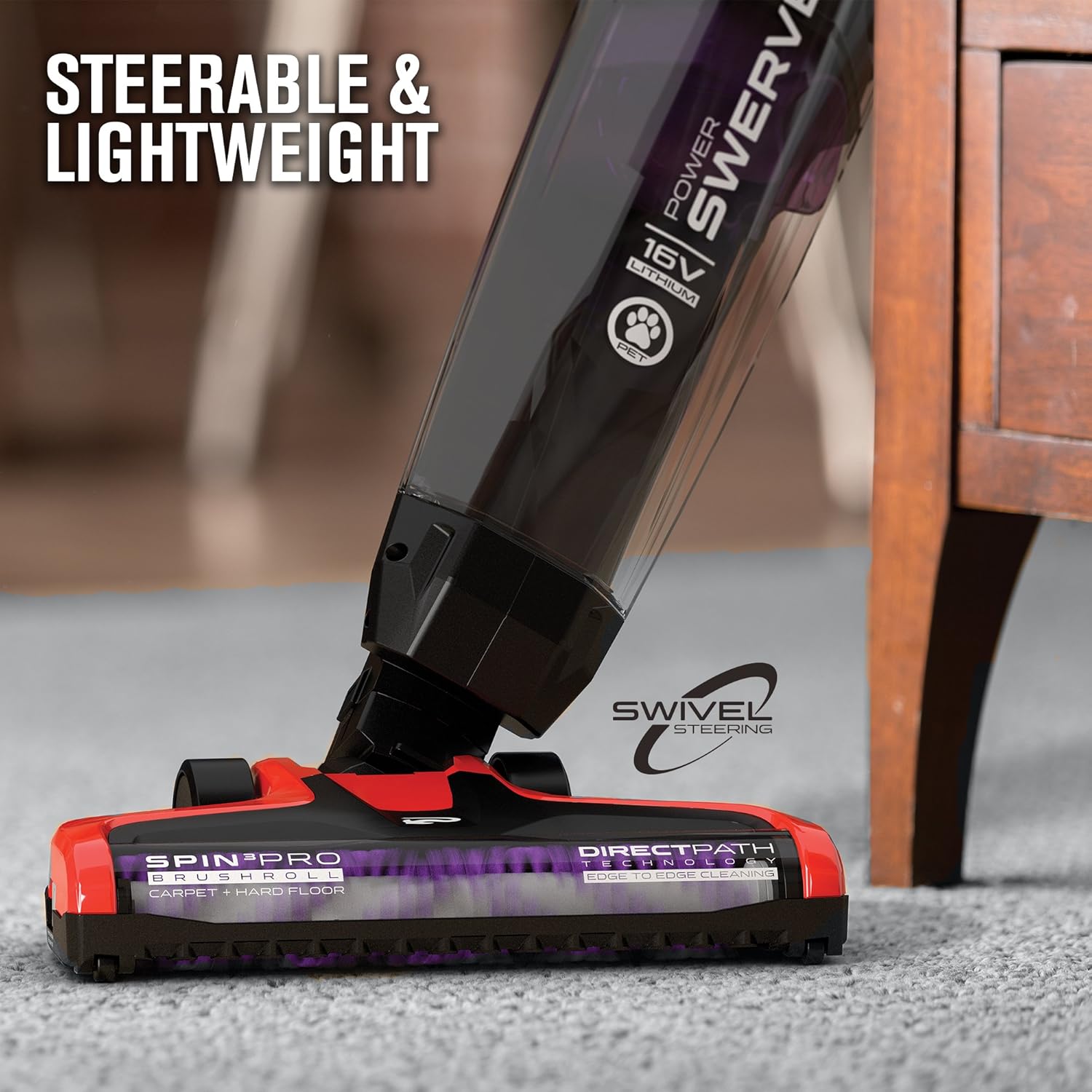 Dirt Devil Power Swerve Pet, Lightweight Cordless Stick Upright Vacuum Cleaner, For Carpet and Hard Floors, BD22052, Red -