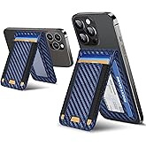 ExtreLife for Magsafe Wallet, Adjustable Stand and Open ID Window, Magnetic Wallet for iPhone 17/16/15/14 Pro Max/14 Pro/14/14 Plus/13/12 Series, 9 Cards, Blue Carbon Fiber