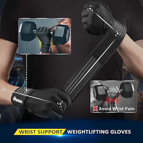 ihuan Weight Lifting Gym Workout Gloves Full Finger with Wrist