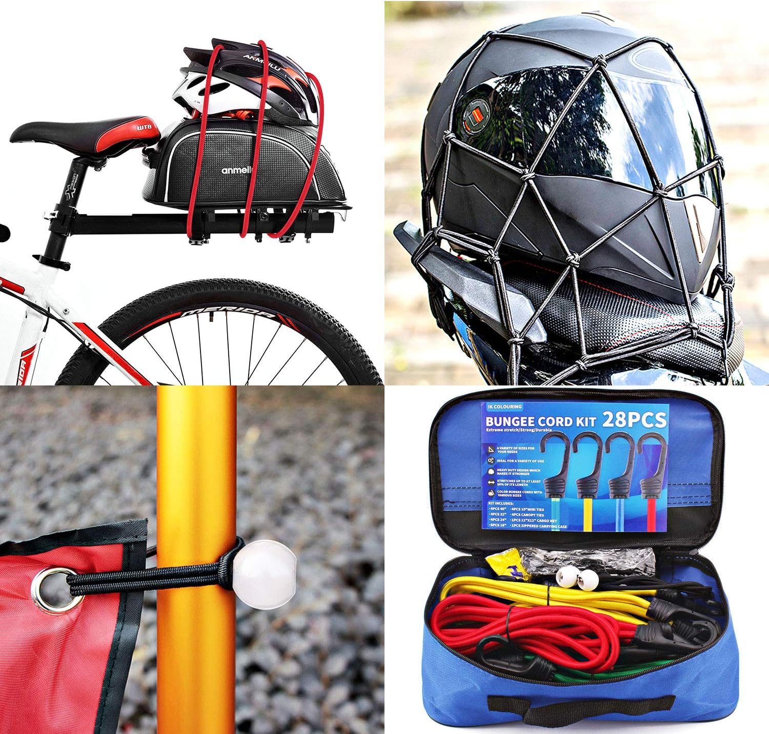 Bungee Cords Set with Hooks, 28pc Bungee Cord kit Heavy Duty with Storage Bag, Bonus Cargo Net, Includes 40”,32”,24”,18”,10” Bungee Cords and Canopy Ties&Ball Bungees, with Plastic Coated Metal Hooks: Automotive