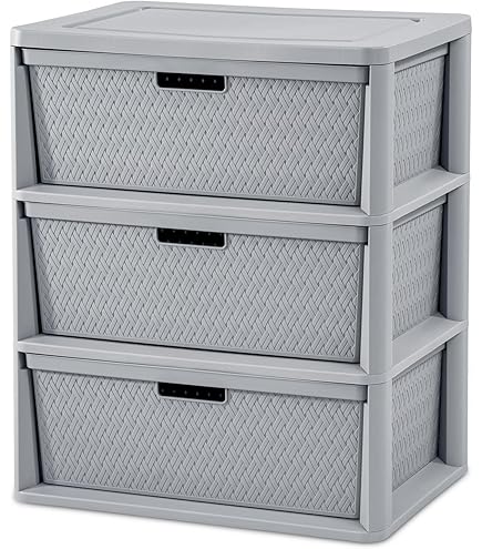 Amazon.com: 3-Drawer Storage Tower, Gray Woven Plastic Organizer