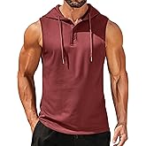 COOFANDY Men's Workout Hooded Tank Tops Sleeveless Gym Hoodies Cotton Muscle Cut Off Shirt Bodybuilding Henley Shirts