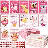 Engrowtic 180 Pcs Mini Valentine's Day Cards Assortment Bulk Classroom Kids Greeting Cards 3.5 x 2.4''Foldable Love Heart Greeting Cards Wedding Card with Envelopes Stickers for Valentines Day