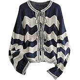 MakeMeChic Women's Plus Size Striped Cardigan Sweaters Tie Front Long Sleeve Outerwear