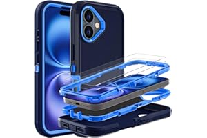 YKHJKLEC for iPhone 16 Case, Military Grade 3 in 1 Heavy Duty Shockproof/Drop Proof/Dust Proof Case with 2Pcs Tempered Glass Screen Protector (Navy Blue)