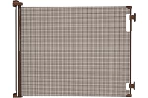 Retractable Baby Gate Perma Child Safety 33" Tall x 71” Wide, Mesh, for Stairs, Doorways, Dogs, Pets, Indoor, Outdoor, One-Handed Operation, Locking, Easy Install, Hardware Mount, Brown