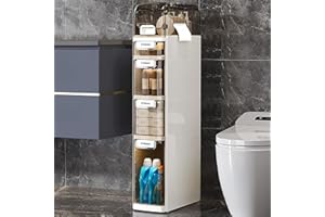 VECELO 5-Tier Narrow Beside Toilet Storage Cabinet, Plastic Bathroom Organizers and Storage with Drawers & Wheels, Space-Savi