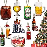 30 Pieces Beer Christmas Tree Ornaments Funny Wine Bottle Ornaments Wooden Whiskey Champagne Bottle Beer Ornaments for Christmas Tree Hanging Ornaments Home Party Favor