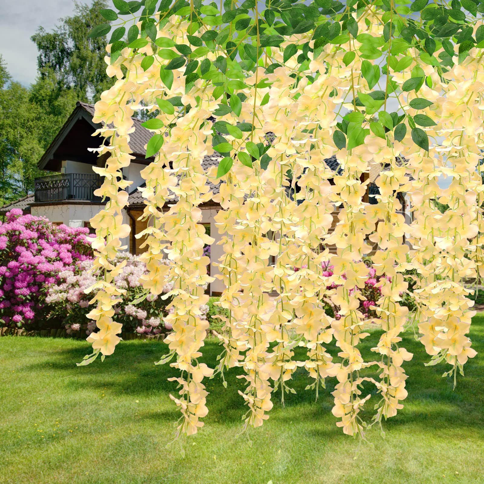 AIBAOBAO 12PCS Wisteria Artificial Flowers Wisteria, 2026 Fake Flowers Vine Garland Decorations Hanging Trailing Plants Bush String for Wedding, Birthday, Home, Garden, Outdoor, Easter, Halloween Xma — image 1