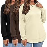 Oakgarden 3 Pack Women's Plus Size Sweatshirts, Long Sleeve Cotton Tees Crew Neck Pullover Shirts Tunic Curved Hem T-Shirts