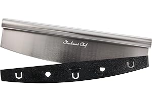 Checkered Chef Pizza Cutter - Sharp Stainless Steel Rocker Knife w/Plastic Blade Sheath - Dishwasher Safe, Outdoor Pizza Oven Accessories - 14 Inch
