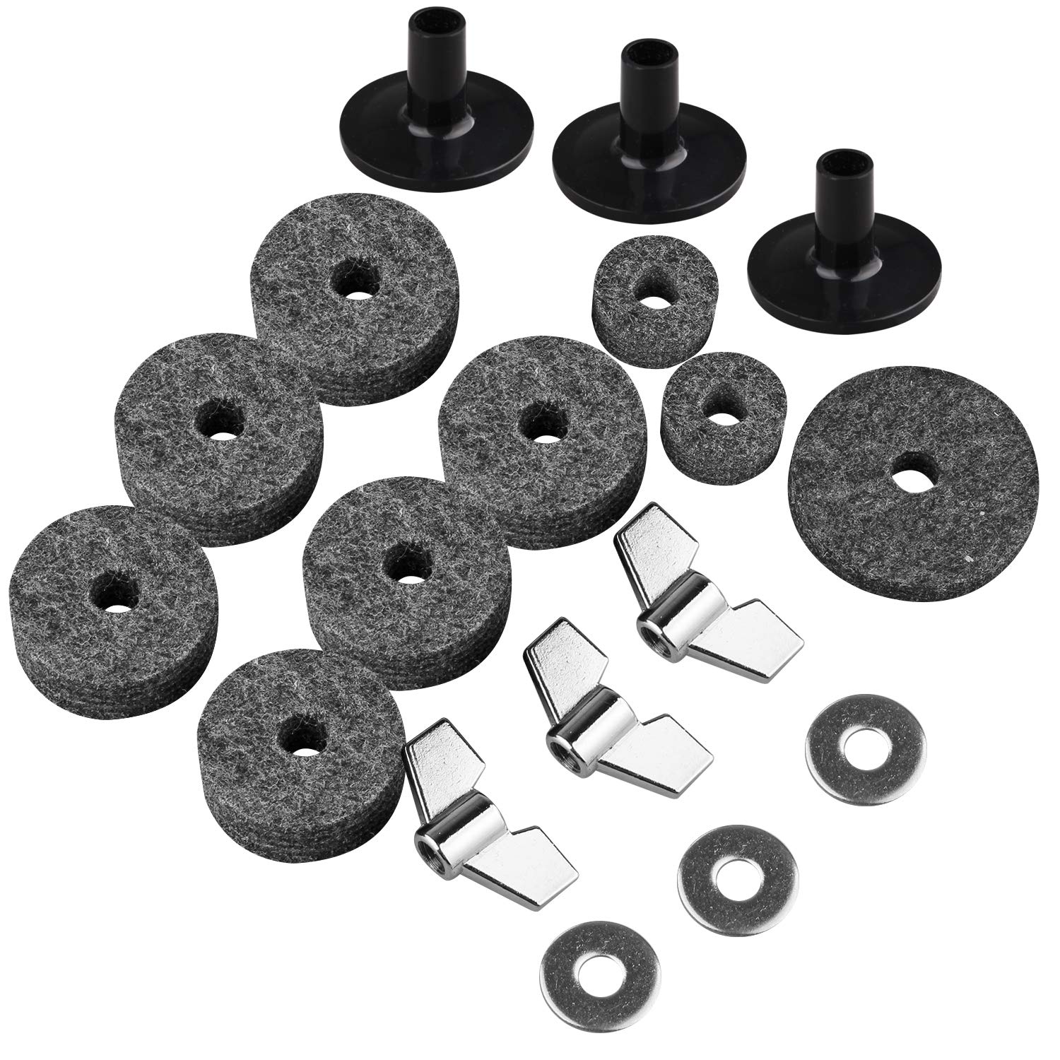 Futheda 18 Pieces Cymbal Replacement Musical Instruments Accessory Includes 3 Cymbal Sleeves with Base & 6 Cymbal Felts & 2 Hi-hat Clutch Felt & 1 Hi-hat Cup Felt & 3 Wing Nuts & 3 Washers Drum Kit