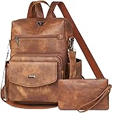 Dora & Liz Women's Leather Backpack Purse Fashion Travel Backpack Designer Convertible Shoulder Bag Work Handbag with Wristlet (Brown)