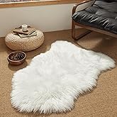 Ashler Faux Fur Rug, Fluffy White Small Sheepskin Rug, Ultra Soft 2x3 Ft Mat, Machine Washable Shag Mats, Nursery Throw for Bed, Living, Kids Room