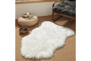 ASHLER HOME DECO Ashler Faux Fur Rug, Fluffy White Small Sheepskin Rug, Ultra Soft 2x3 Ft Mat, Machine Washable Shag Mats, Nursery Throw for Bed, Living, Kids Room