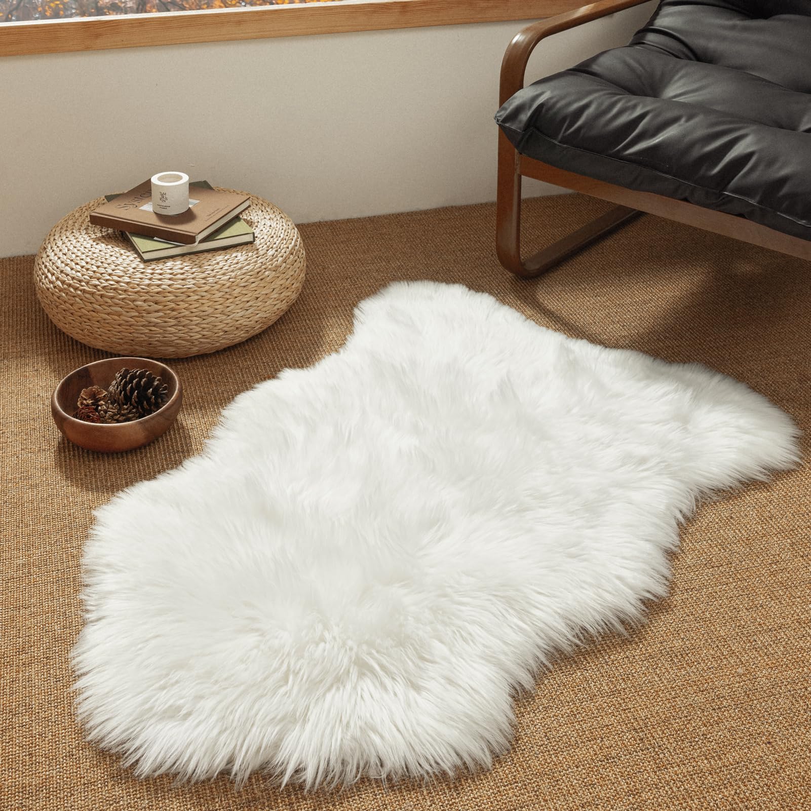 Photo 1 of Ashler Faux Fur Rug, Fluffy White Small Sheepskin Rug, Ultra Soft 2x3 Ft Mat, Machine Washable Shag Mats, Nursery Throw for Bed, Living, Kids Room