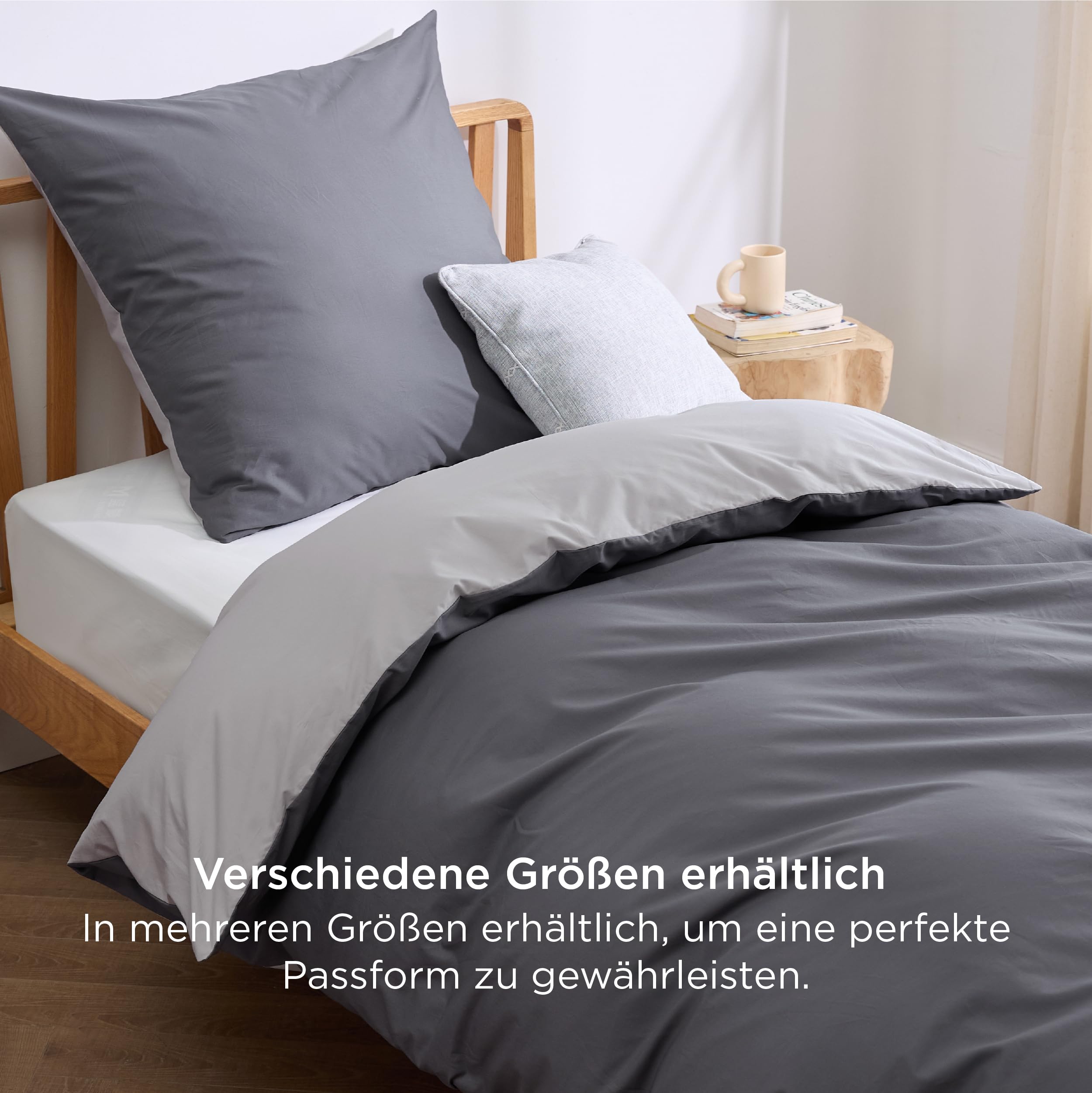 BEDSURE Bettwäsche 135x200 Dunkelgrau Grau - Baumwolle Bettwäsche-Sets 135 x 200 cm Wendebettwäsche 2teilig mit Kissenbezug 80x80 cm, Oeko-TEX Zweifarbiger Bettbezug mit Reißverschluss 4
