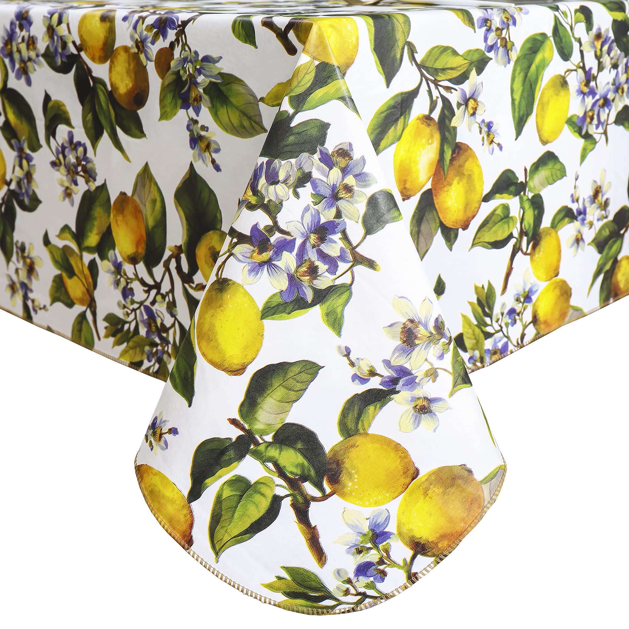 Vinyl Tablecloth Flannel Backing Waterproof Oil-Proof Stain-Resistant Wipeable,Heavy Duty PVC Tablecloth Protect The Table for Kitchen Party Picnic Indoor and Outdoor (Lemon, 60X102 Inch)